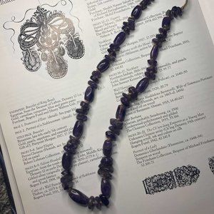 Amethyst gemstone bead necklace purple real stone long strand necklace